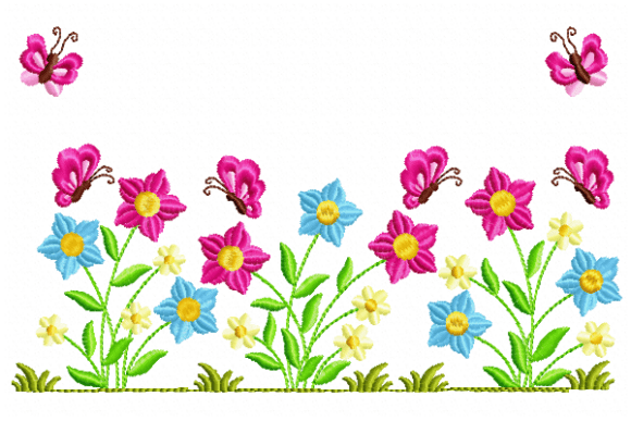 Garden and Butterflies Embroidery Design