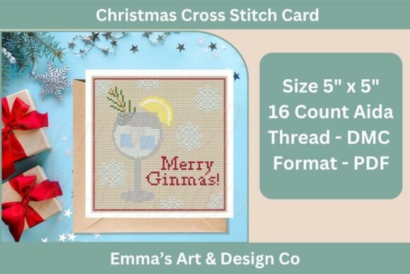 Merry Ginmas Christmas Cross Stitch Card
