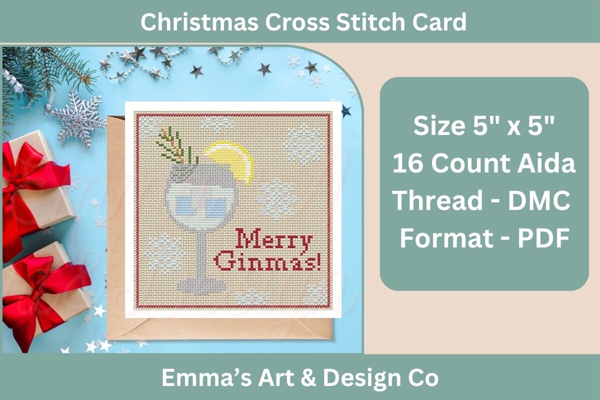 Merry Ginmas Christmas Cross Stitch Card