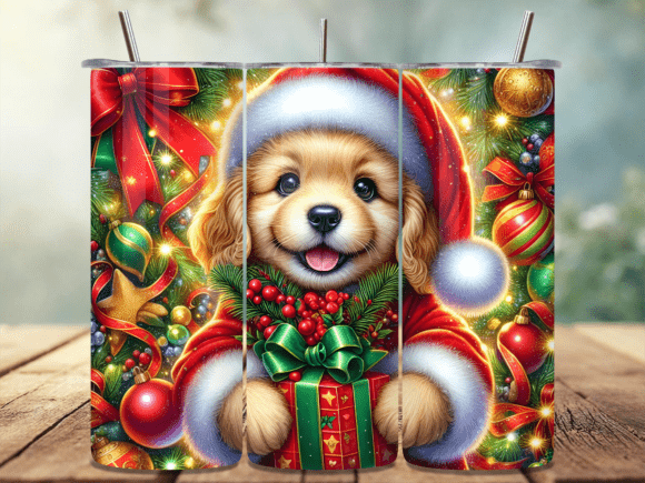 Puppy Santa Hat Christmas Tumbler Wrap holiday sublimation PNG