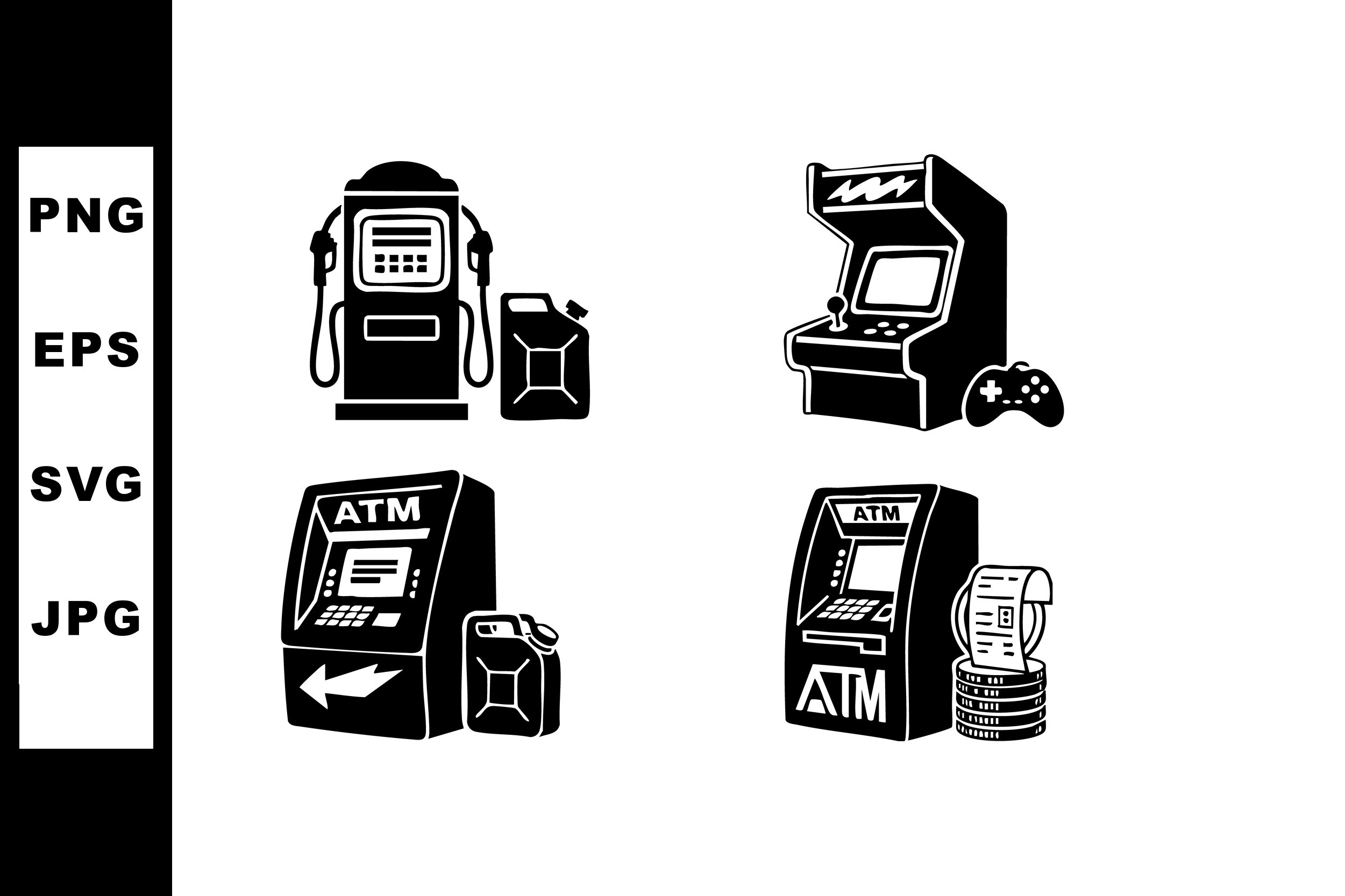 Retro Arcade Game and Gas Pump Vector Ic