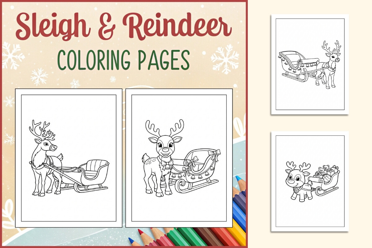 Sleigh & Reindeer Coloring Pages