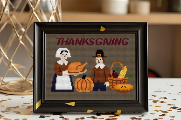 Thanksgiving Cross Stitch Cute Pilgrim