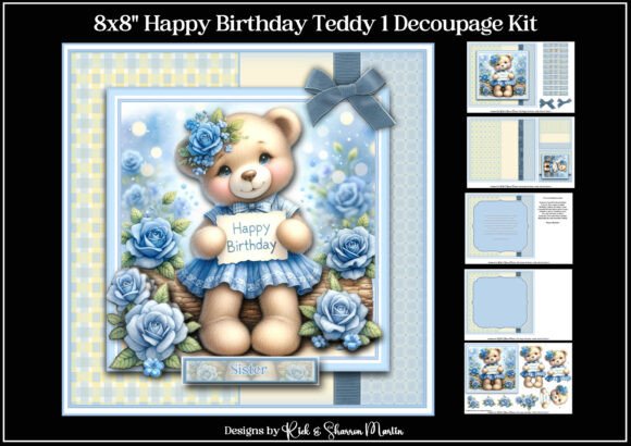 8x8 Happy Birthday Teddy 1 Decoupage