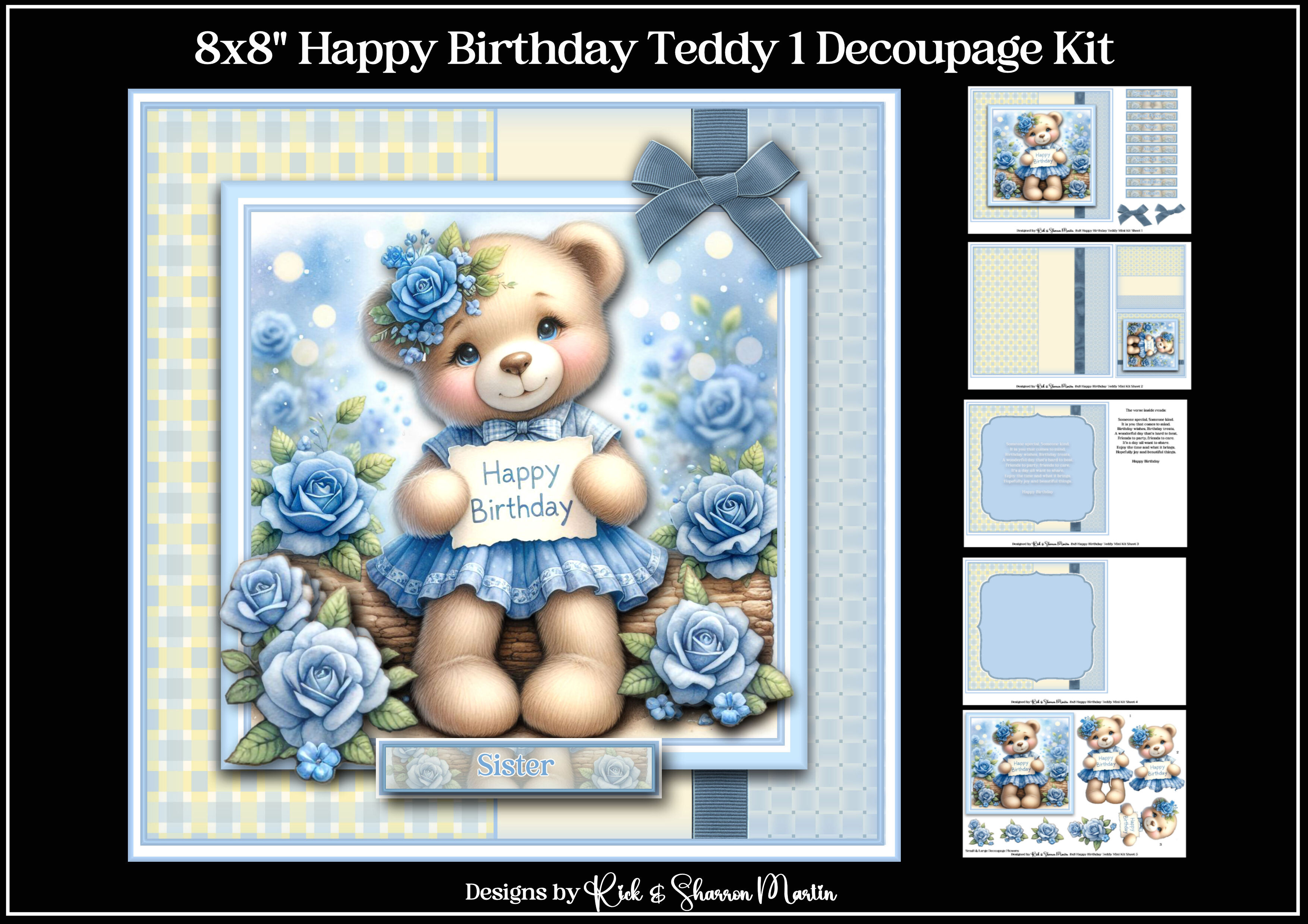 8x8 Happy Birthday Teddy 1 Decoupage