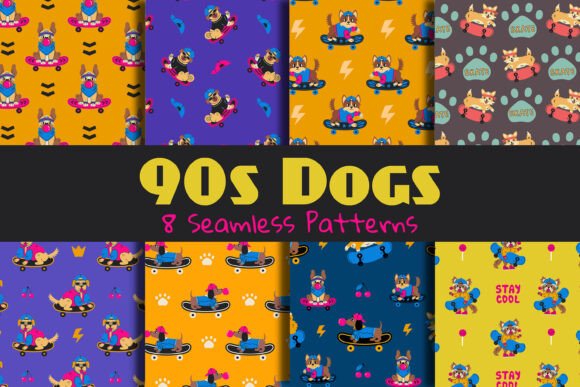 90s retro dog seamless patterns digital papers for Cricut tote bags sublimation and fabric