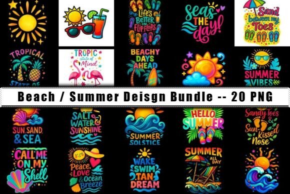 Preview of Beach Summer T-Shirt PNG Bundle T-shirt, sticker, and sublimation design