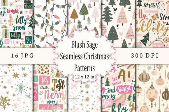 Blush Sage Seamless Christmas Patterns