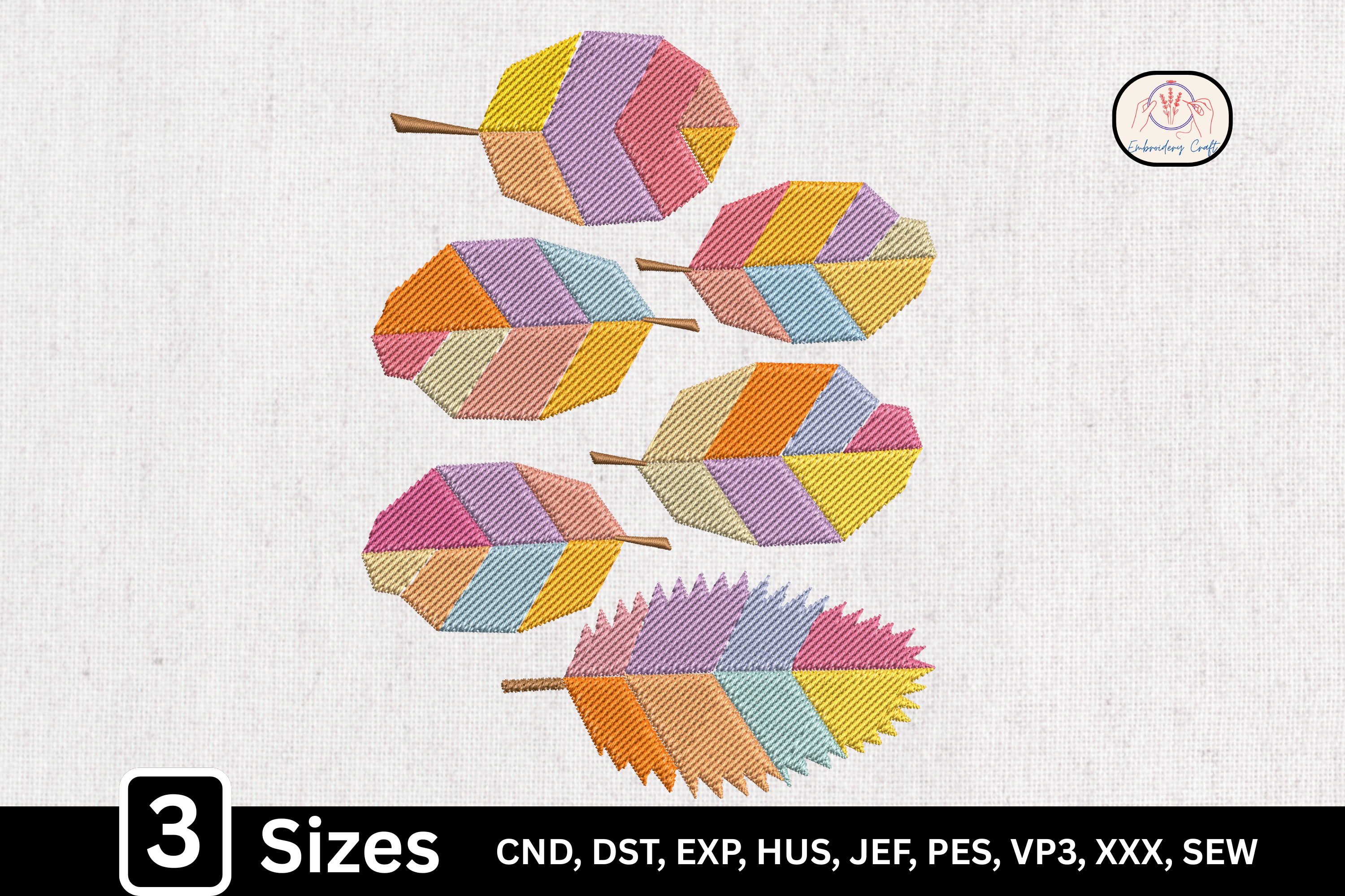 Boho Patchwork Pastel Geometric Leaves