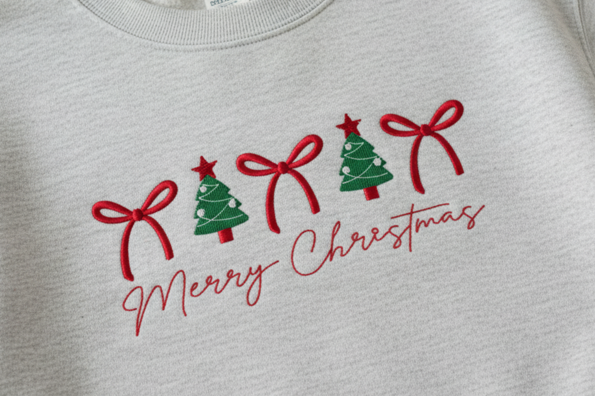 Bow Merry Christmas Coquette Embroidery
