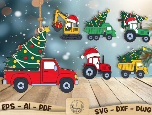 Christmas Truck Ornament SVG Bundle laser cut file