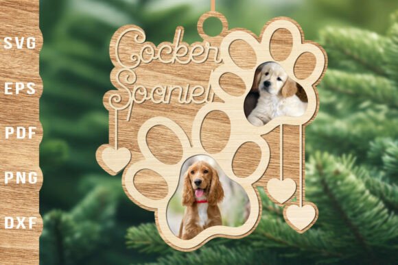 cocker spaniel paw photo ornament laser cutting svg for glowforge birch acrylic personalized gift