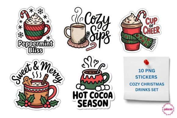 Cozy Christmas Drinks PNG Sticker Bundle