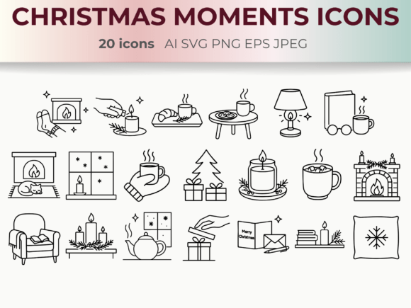 Cozy Christmas Moments Line Icons Hygge Graphic Icons By CozyNest Studio