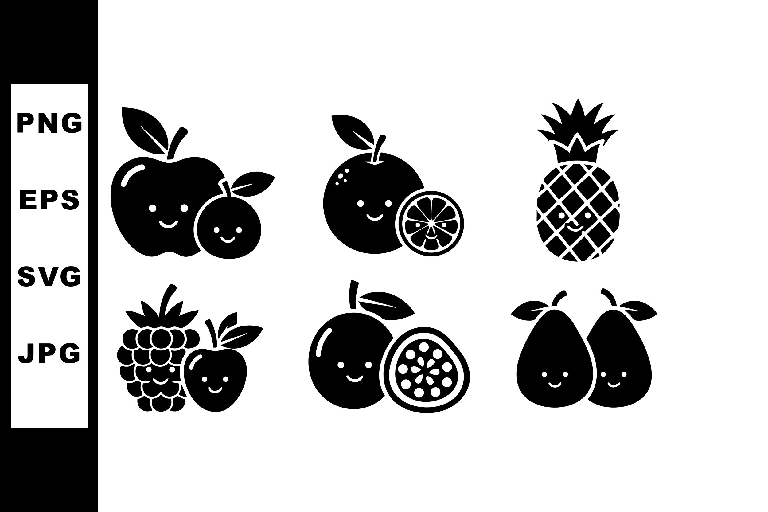 Cute Happy Fruit Icons Vector Set Featur Graphic by SVGdesigns ...