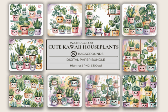 Kawaii Houseplants Watercolor Paper Set