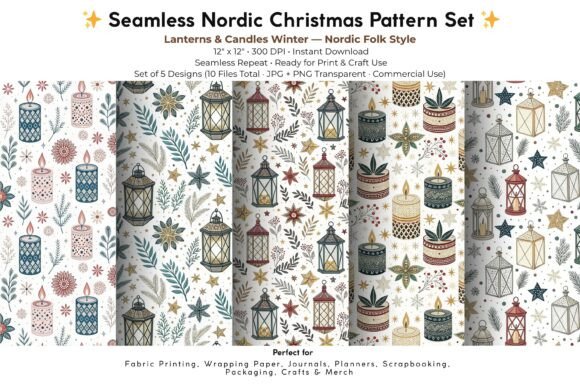 Nordic Lanterns Candles Winter Set Graphics