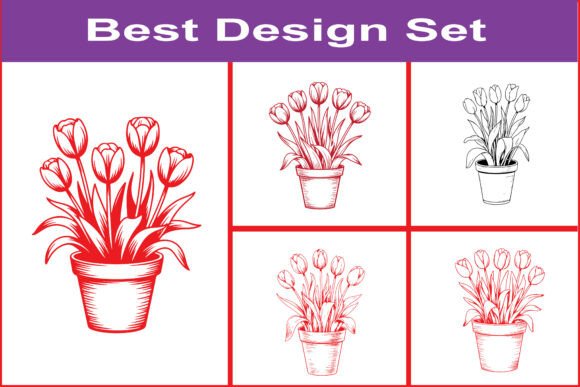 Tulip Flower Pot Sketch SVG Bundle Set
