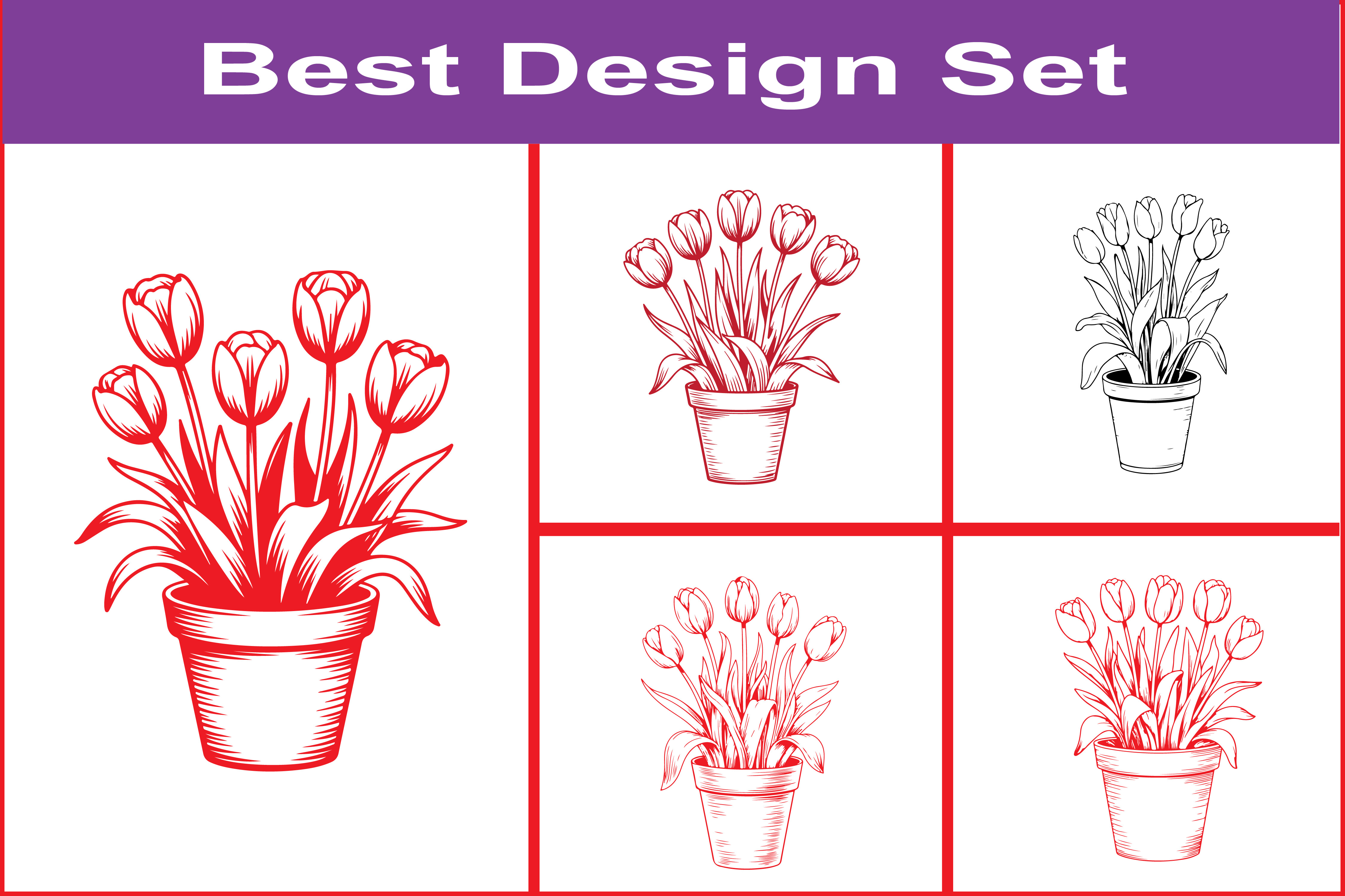 Tulip Flower Pot Sketch SVG Bundle Set