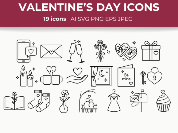 Valentine’s Day Line Icons Romantic Love Afbeelding Iconen Door CozyNest Studio