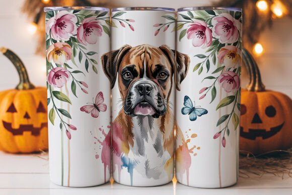 watercolor boxer dog 20oz tumbler wrap design for Cricut sublimation