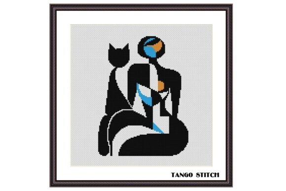 Woman with Cat Silhouette Cross Stitch