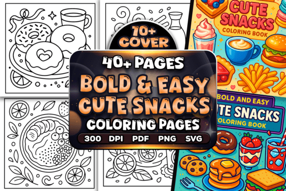 Bold and Easy Cute Snacks Coloring Book