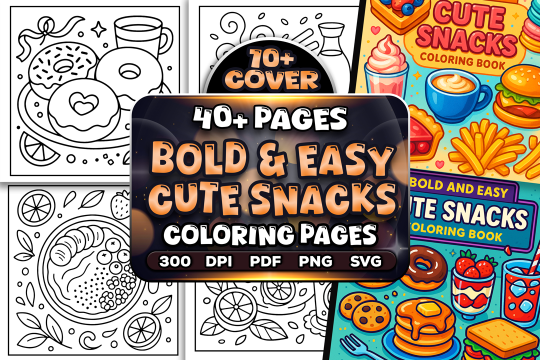 Bold and Easy Cute Snacks Coloring Book
