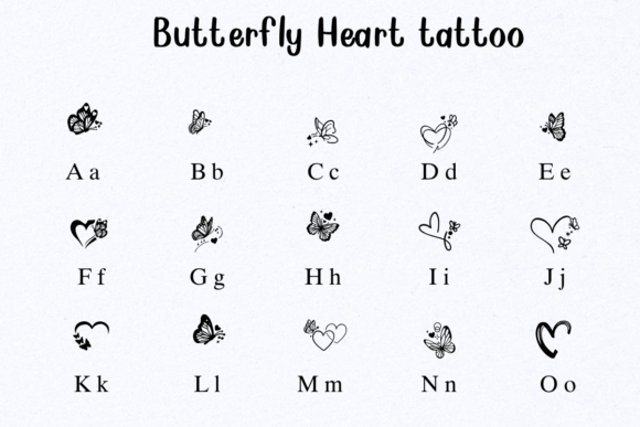 Butterfly Heart Tattoo Font - Preview 1