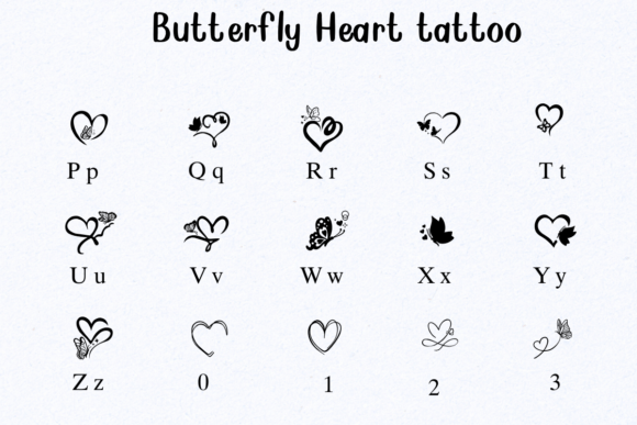 Butterfly Heart Tattoo Font - Preview 2