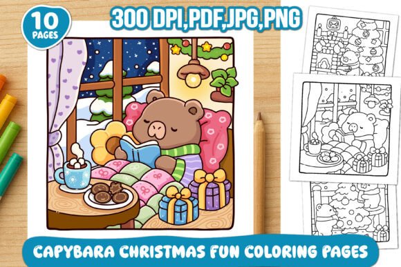 Capybara Christmas Fun Coloring Pages