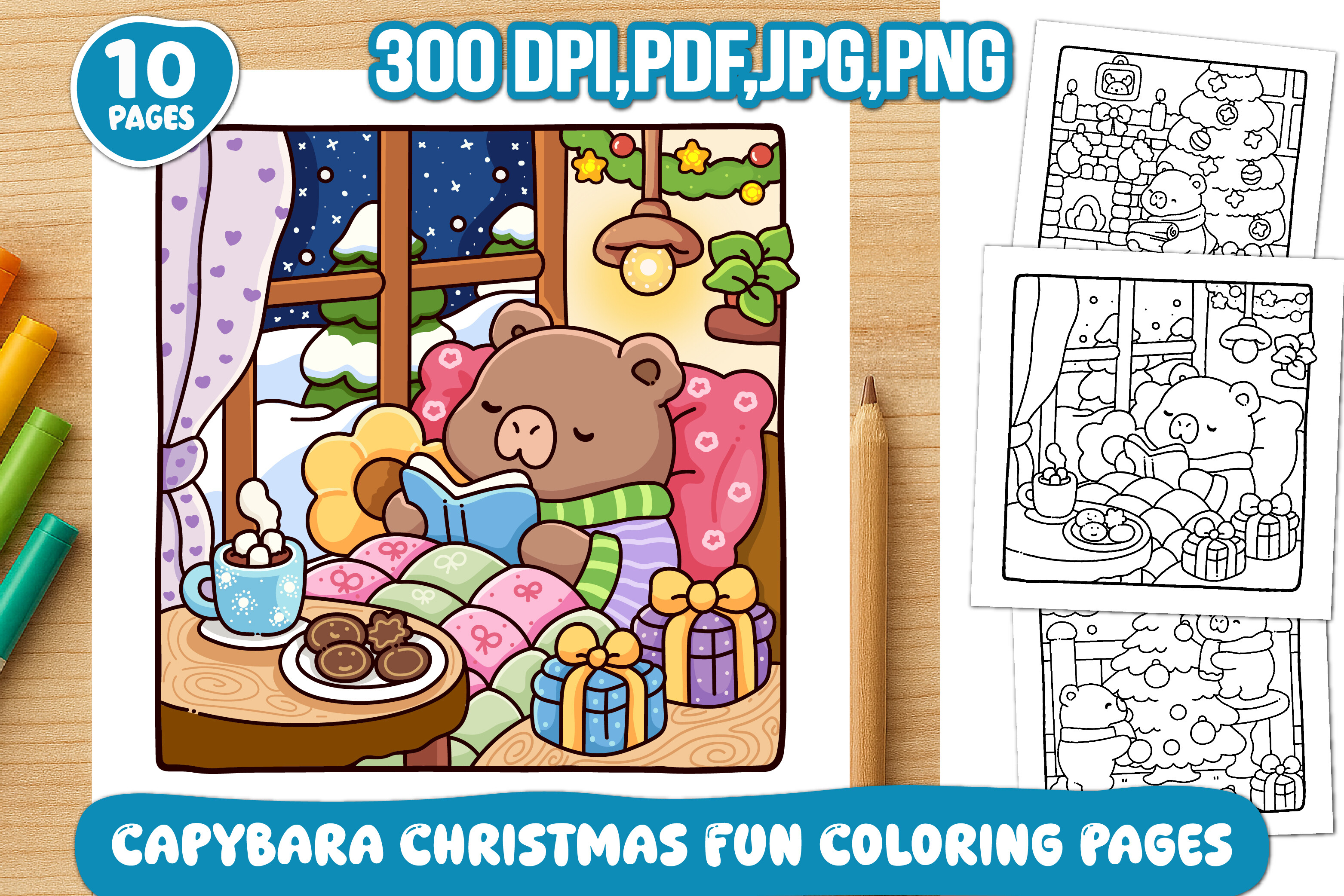 Capybara Christmas Fun Coloring Pages