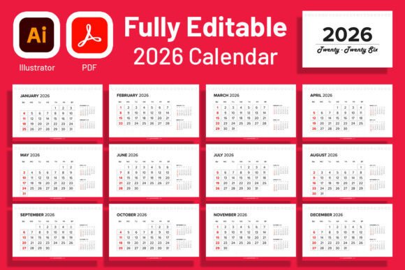 1 Fully Editable 2026 Calendar Designs & Graphics