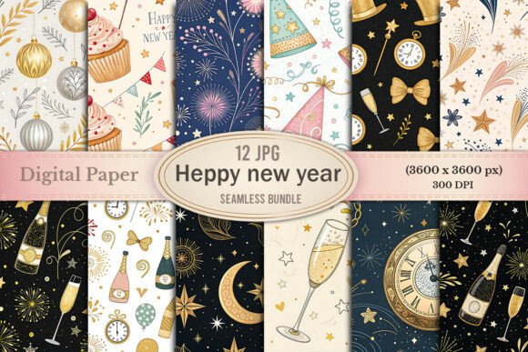 Heppy New Year Seamless Digital Paper