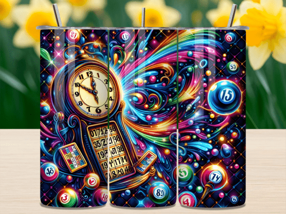 Neon Bingo Clock Casino Balls Tumbler