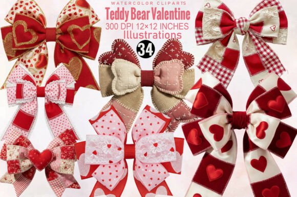 Valentine Patchwork Bow Clipart Bundle Graphic Illustrations By SVGArt