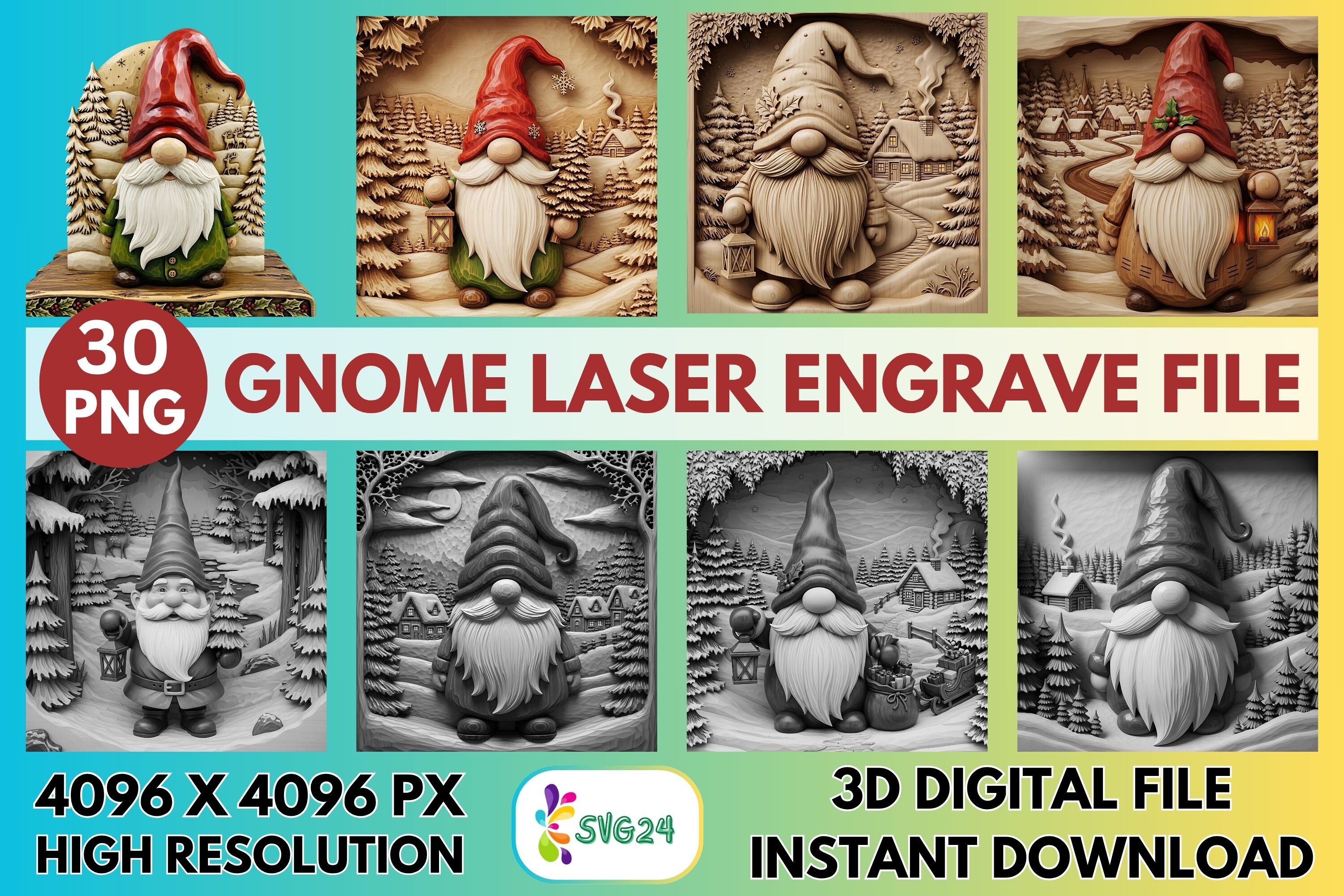 3d Christmas Gnome Laser Engrave File