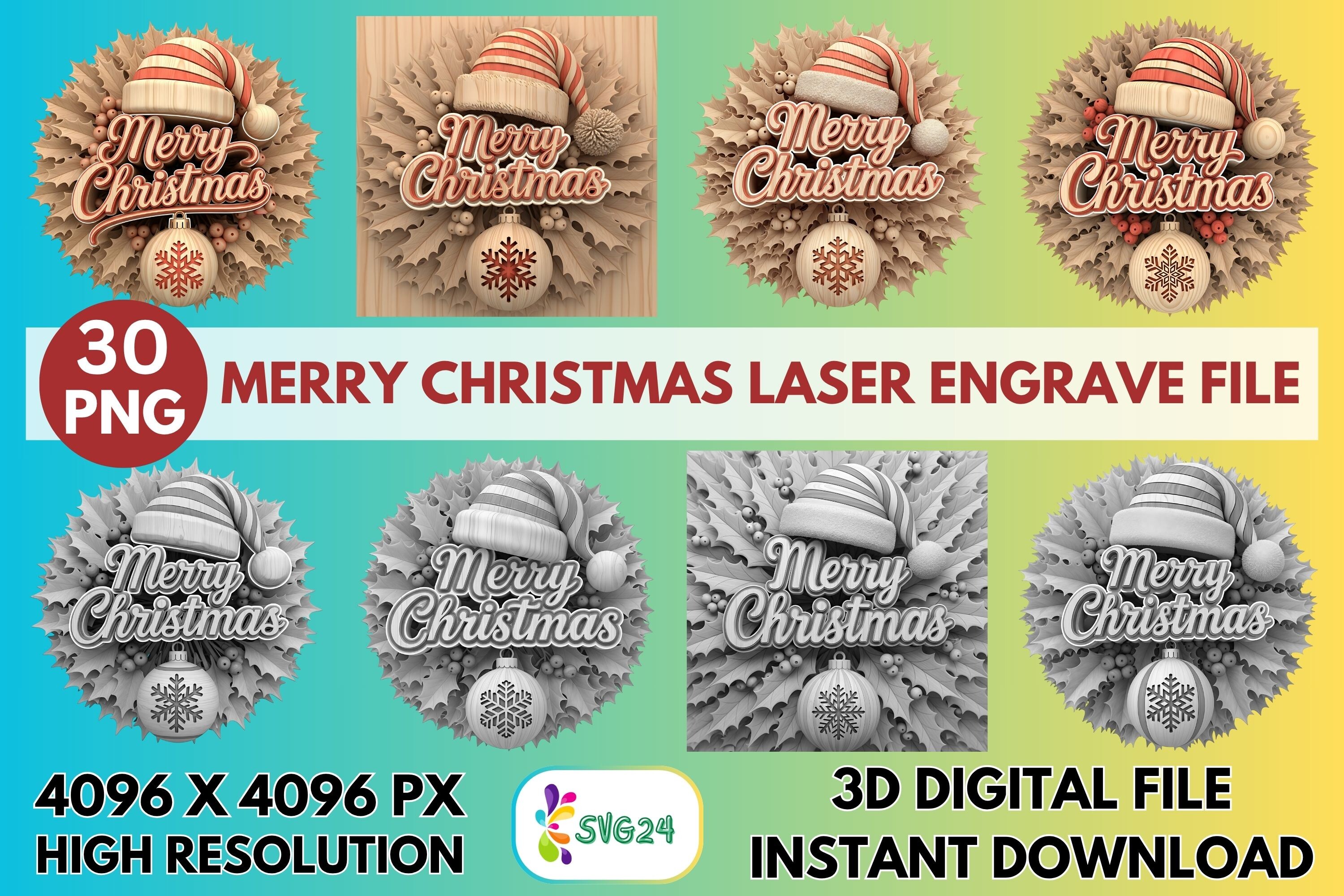 3d Merry Christmas Laser Engrave File
