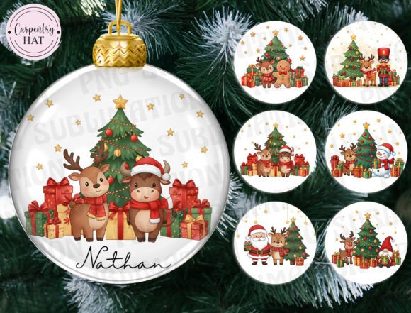 Cute Reindeer Christmas Ornament PNG