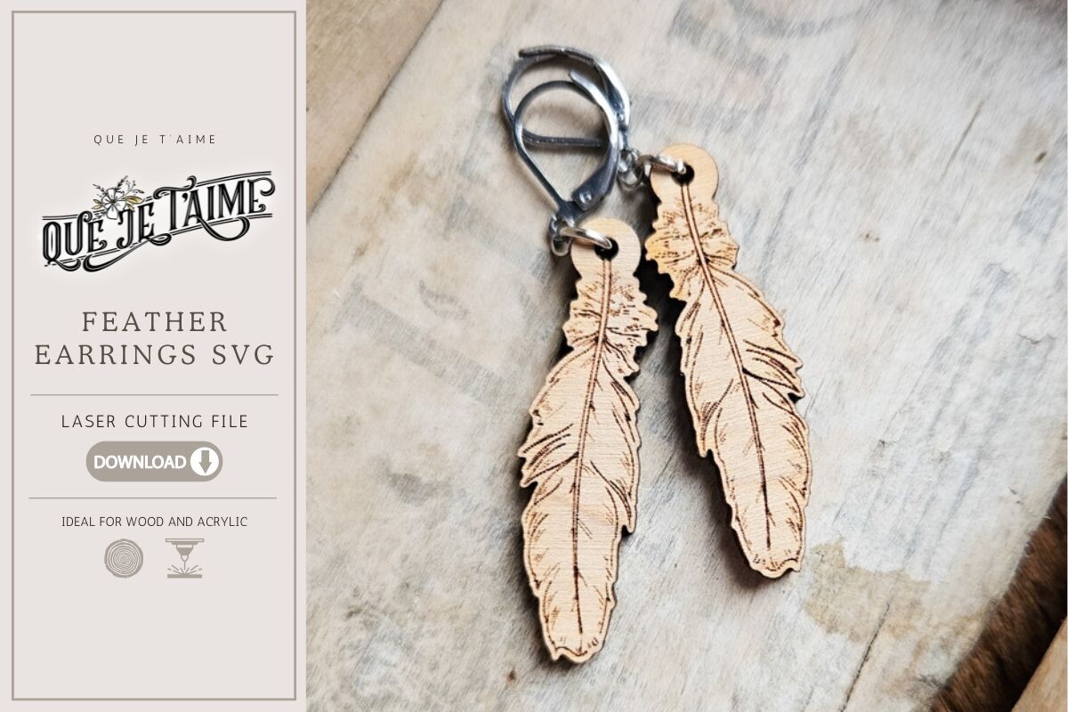Feather Earrings SVG - Boho Laser File