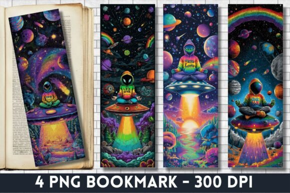 Alien Meditation UFO Space Bookmark PNG