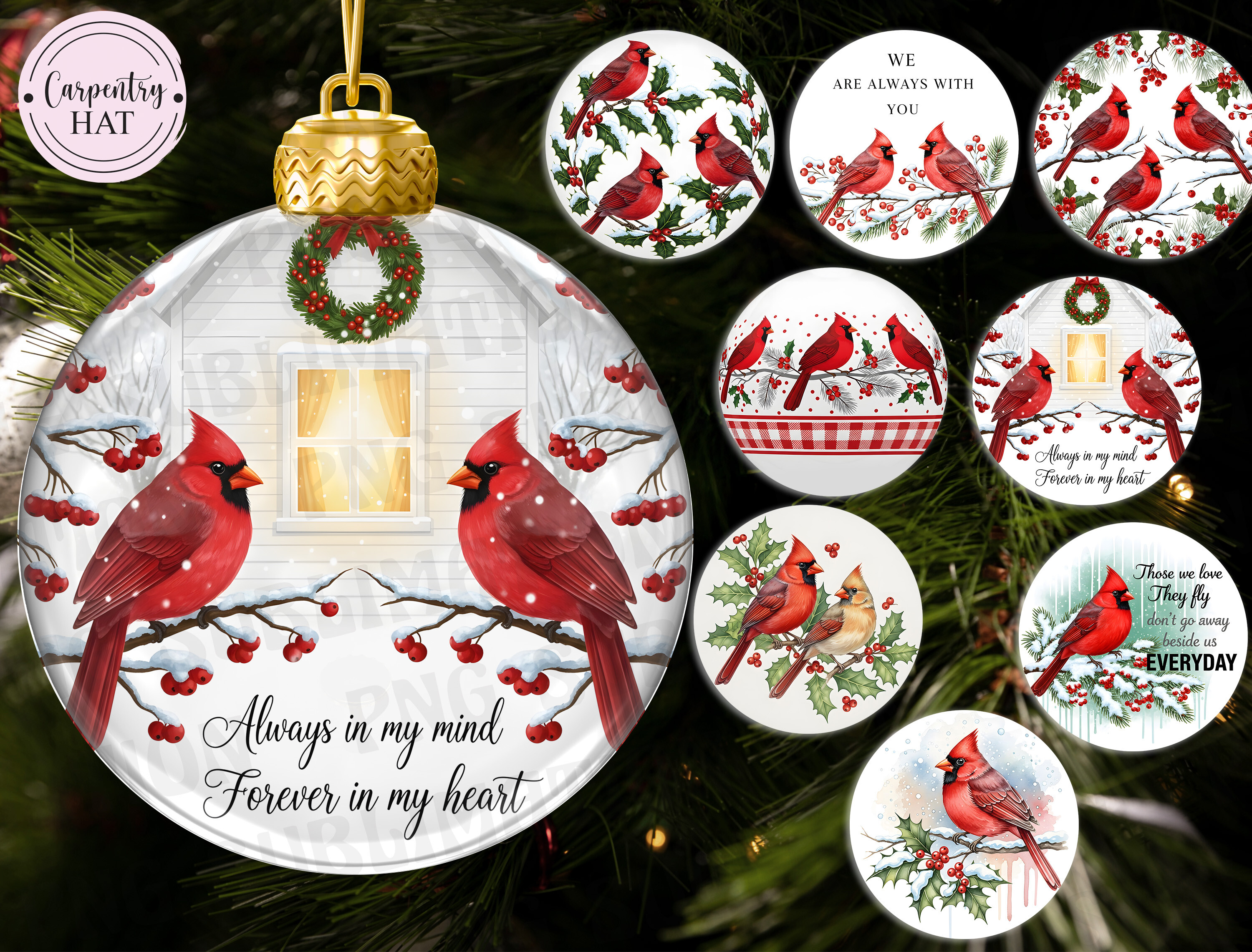 Cardinal Memorial Ornament PNG Bundle