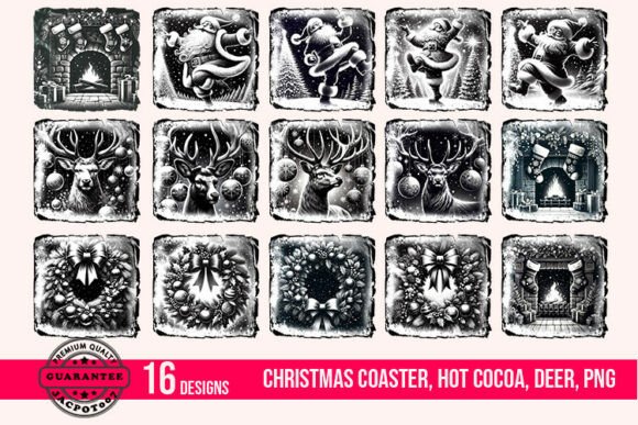 Christmas Coaster, Hot Cocoa, Deer, PNG