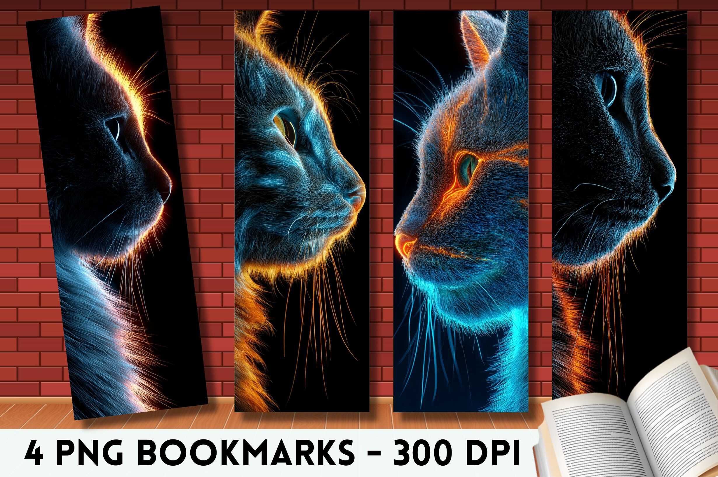 Neon Glowing Cat Silhouette Bookmark Graphic by Lazy Cow · Creative Fabrica