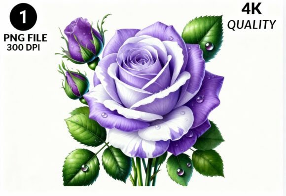 Purple White Rose PNG Watercolor Floral