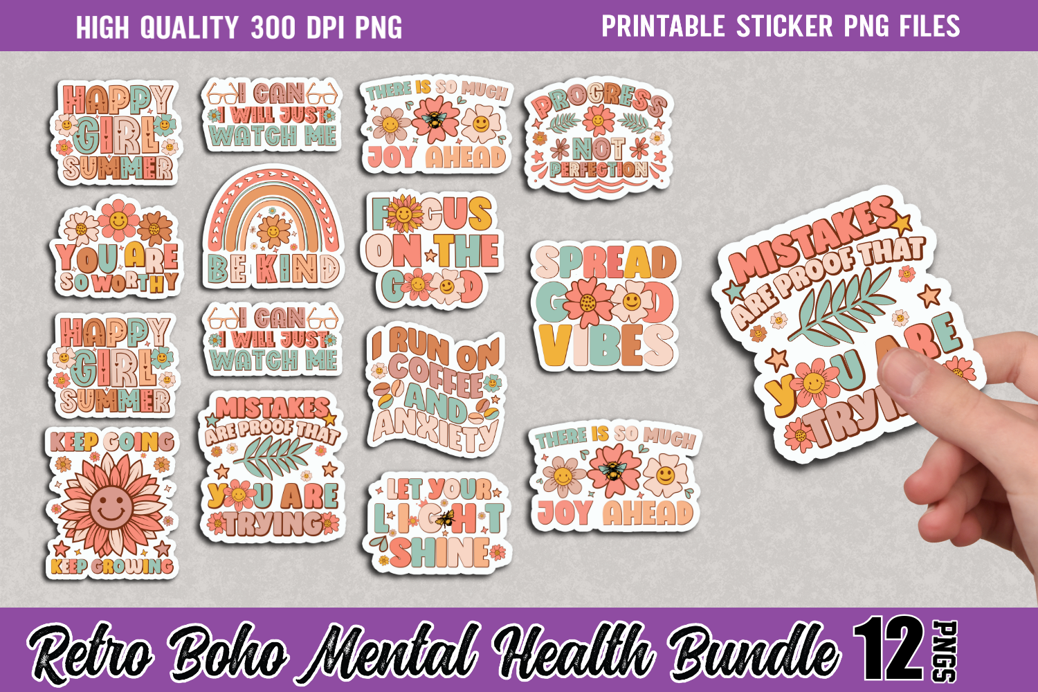 Retro Mental Health Sticker Bundle Graphic by Styled Stock · Creative ...