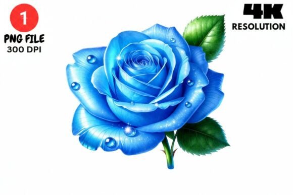 Sparkling Blue Rose PNG 4K Resolution