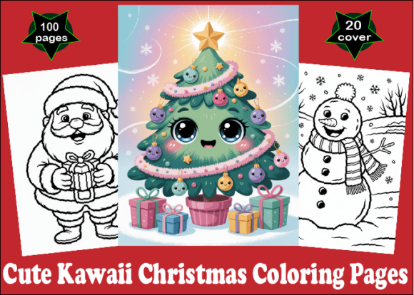 100 Cute Kawaii Christmas Coloring Pages