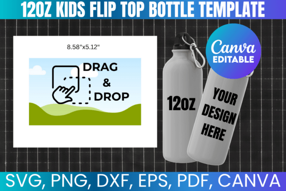 12oz Flip Top Kids Water Bottle Template