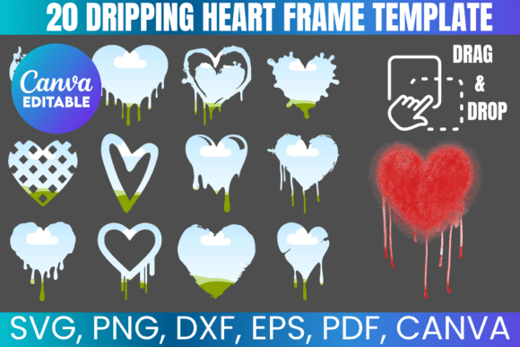 Dripping heart Canva frame templates for shirts and digital designs